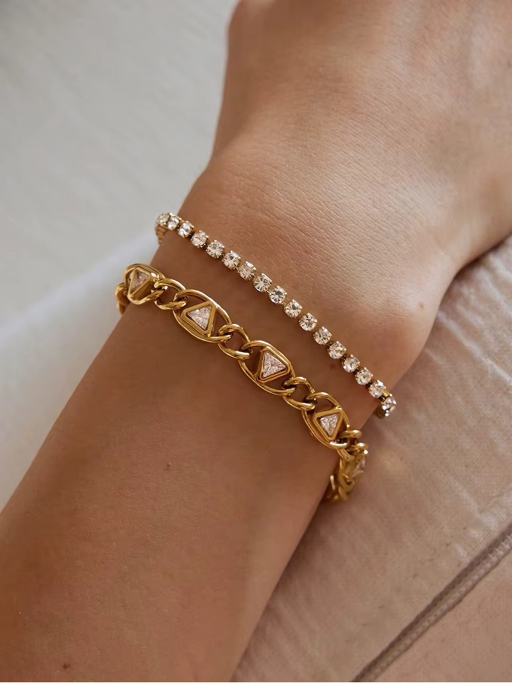 18K Gold Plated CZ Triangle Link Bracelet